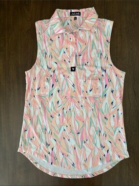 Bad Birdie Sleeveless Golf Shirt - Peach Pink Multi L